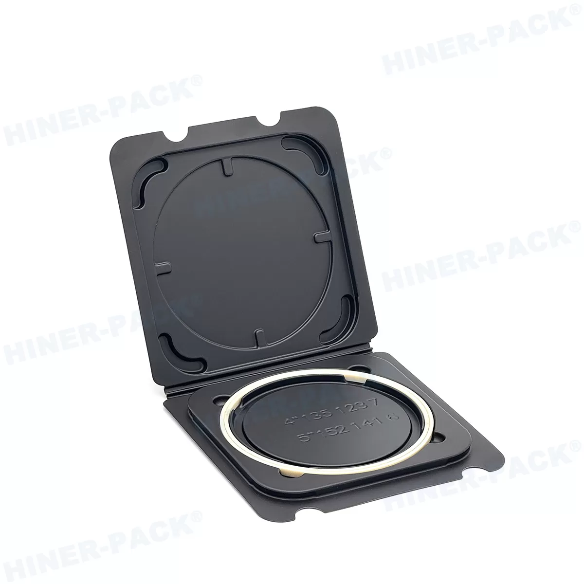 135/123 & 152/140 mm Vacuum-Formed Hoop Ring Single Wafer Shipper - Black PET